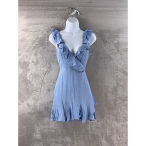 MAJORELLE Mini Dress Womens Size XS Blue Ruffle Wrap Sleeveless Glam Party